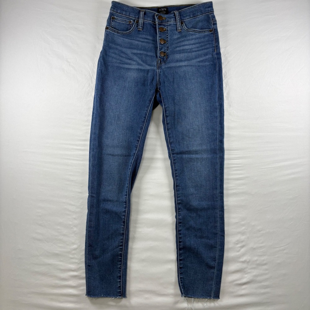 J.Crew High-Rise Skinny Jeans Womens 26‎ Blue Button Fly Raw Hem AG926